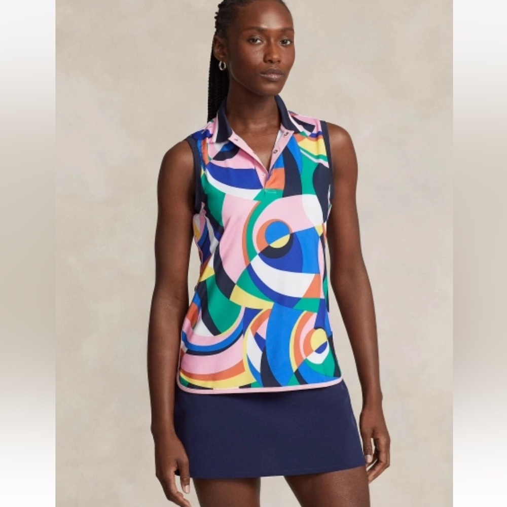 NWT! RLX RALPH LAUREN Sleeveless Golf Polo Riviera Abstract Multicolor Top - S